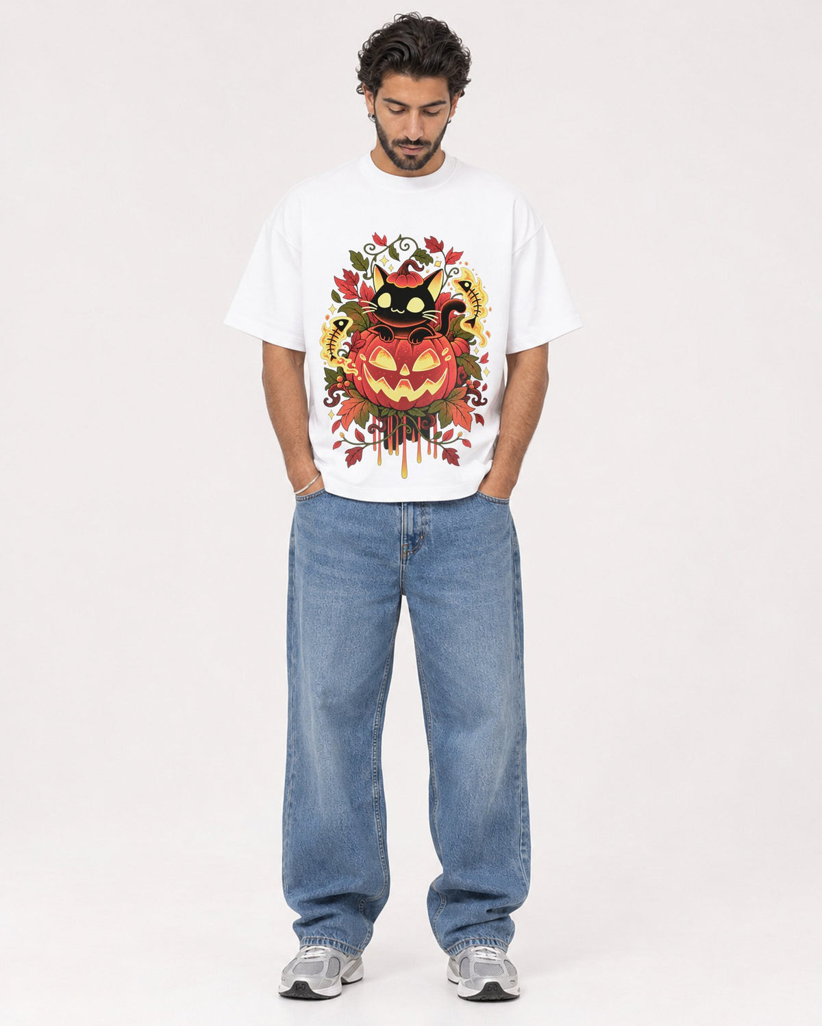 Mockup Boxy Heavyweight Tee White male full-body 47