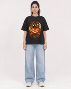 Mockup Boxy Heavyweight Tee Black female full-body 47