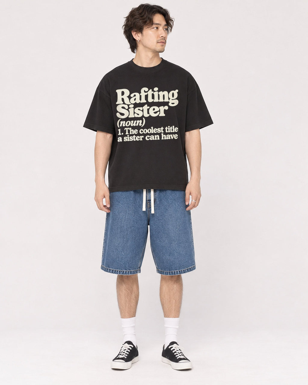 Mockup Boxy Heavyweight Tee Black male full-body 03