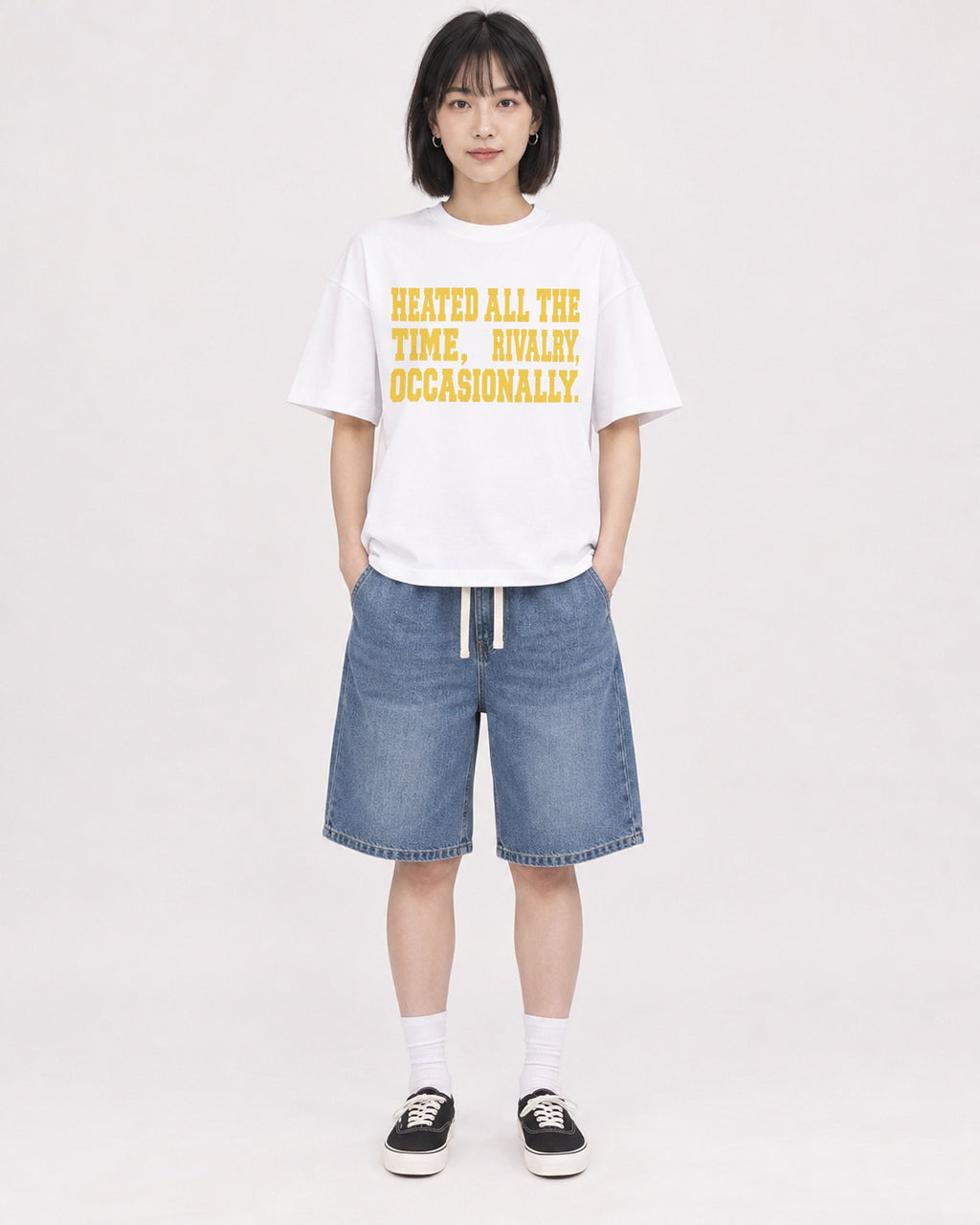 Mockup Boxy Heavyweight Tee White female full-body 11