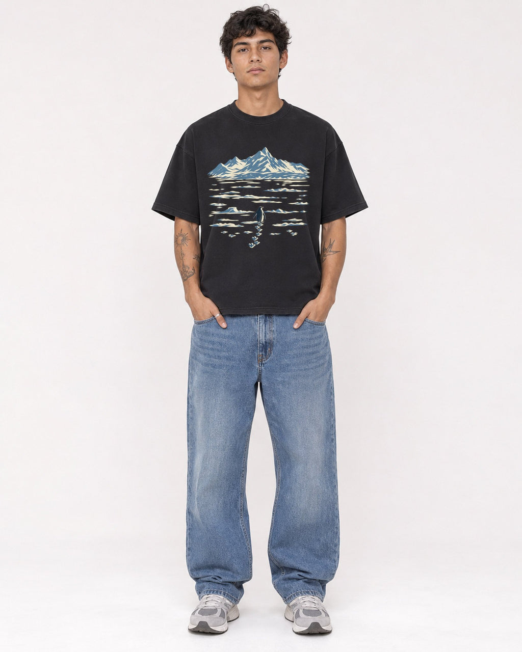 Mockup Boxy Heavyweight Tee Black male full-body 06