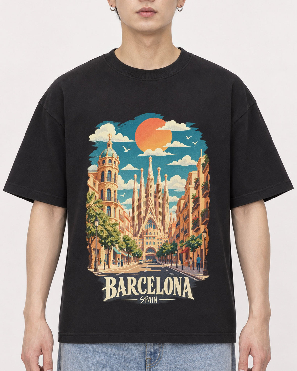 Mockup Boxy Heavyweight Tee Black male close-up 01