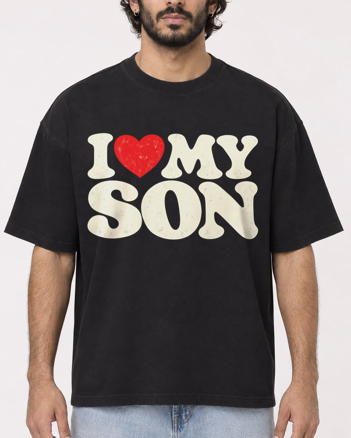 Mockup Boxy Heavyweight Tee Black male close-up 17