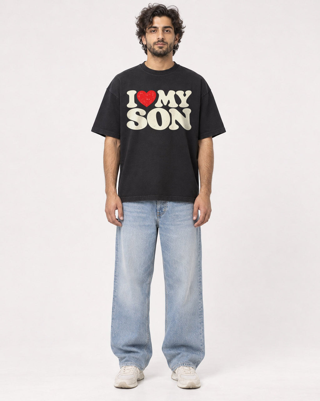 Mockup Boxy Heavyweight Tee Black male full-body 17