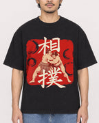 Mockup Boxy Heavyweight Tee Black male close-up 02