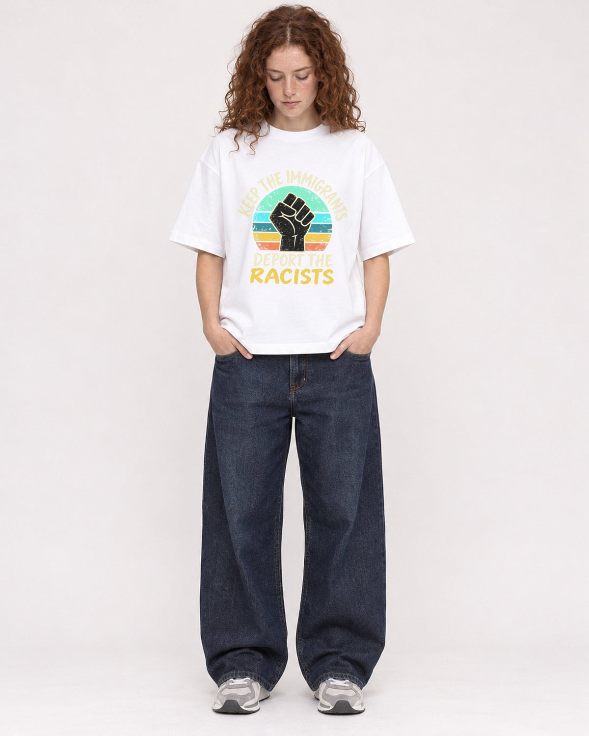 Mockup Boxy Heavyweight Tee White female full-body 09