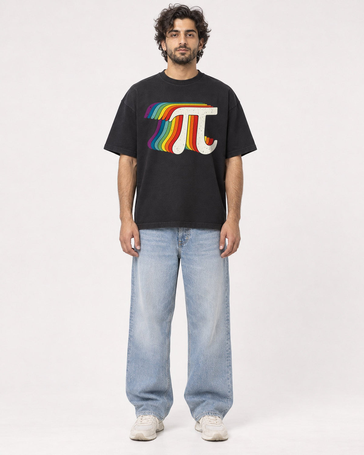 Mockup Boxy Heavyweight Tee Black male full-body 17