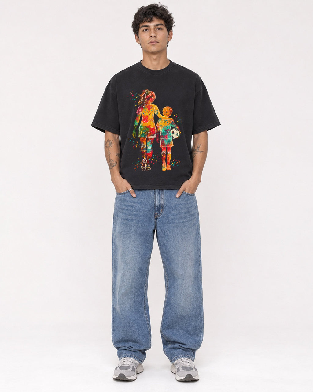 Mockup Boxy Heavyweight Tee Black male full-body 06