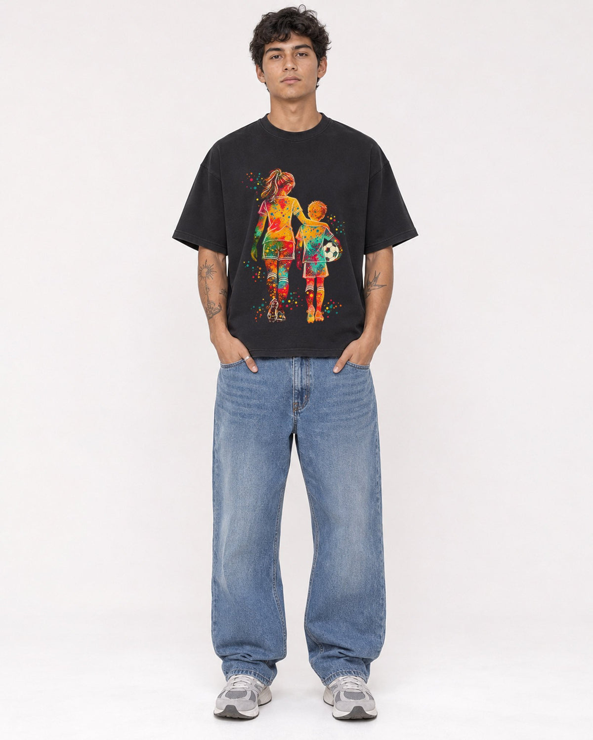 Mockup Boxy Heavyweight Tee Black male full-body 06