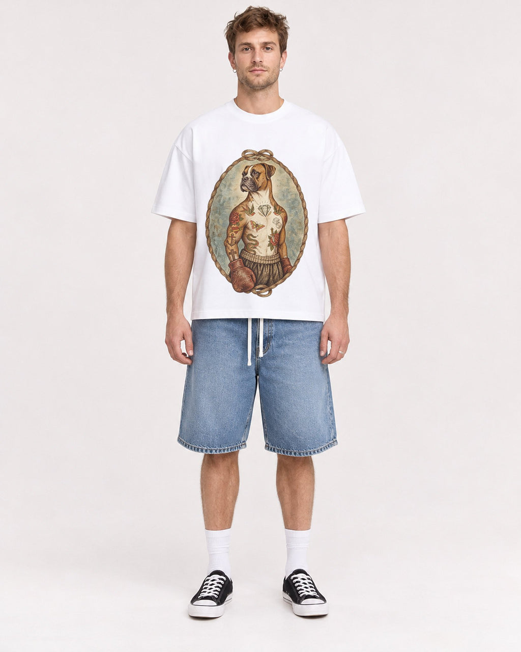 Mockup Boxy Heavyweight Tee White male full-body 08
