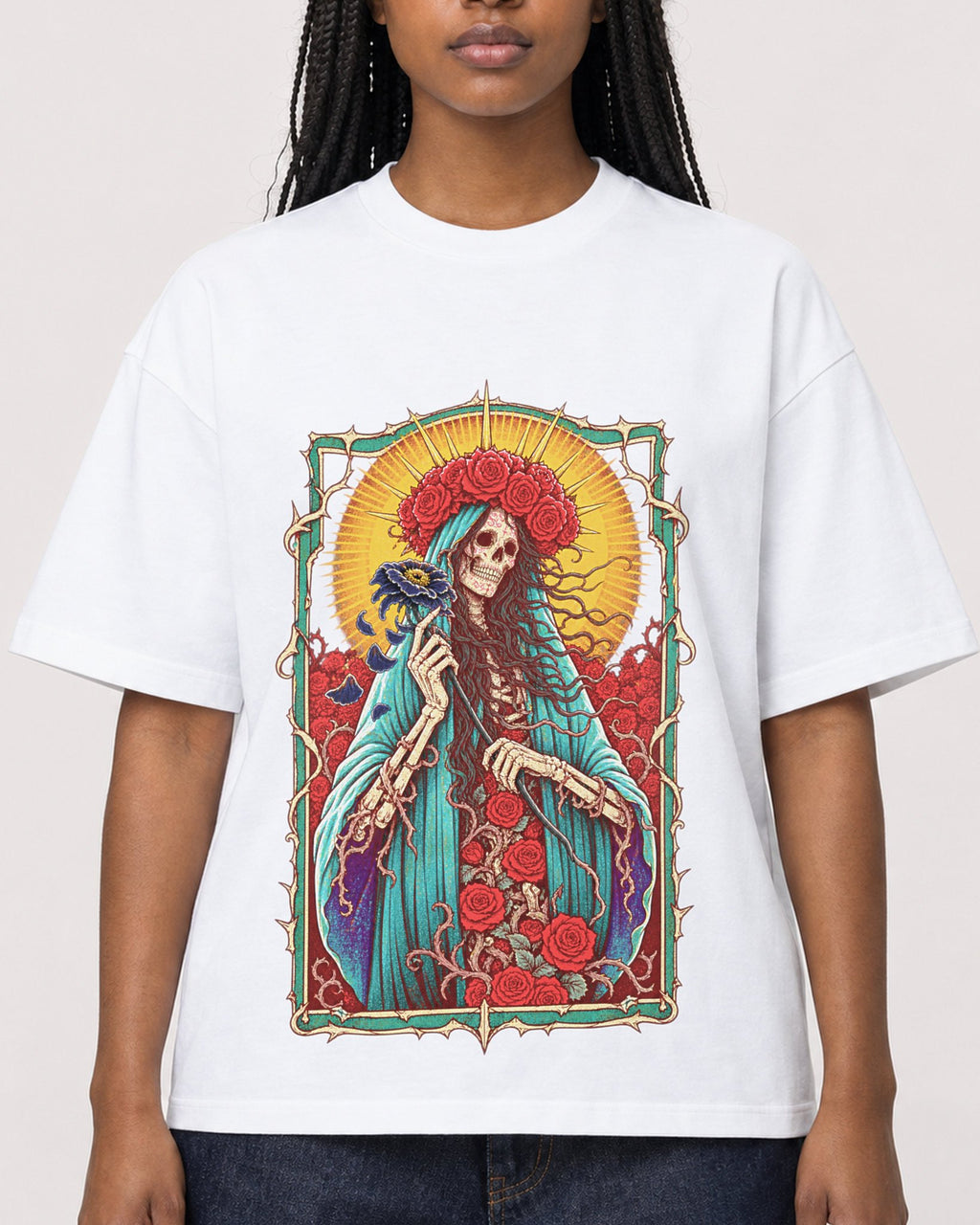 Mockup Boxy Heavyweight Tee White female close-up 04