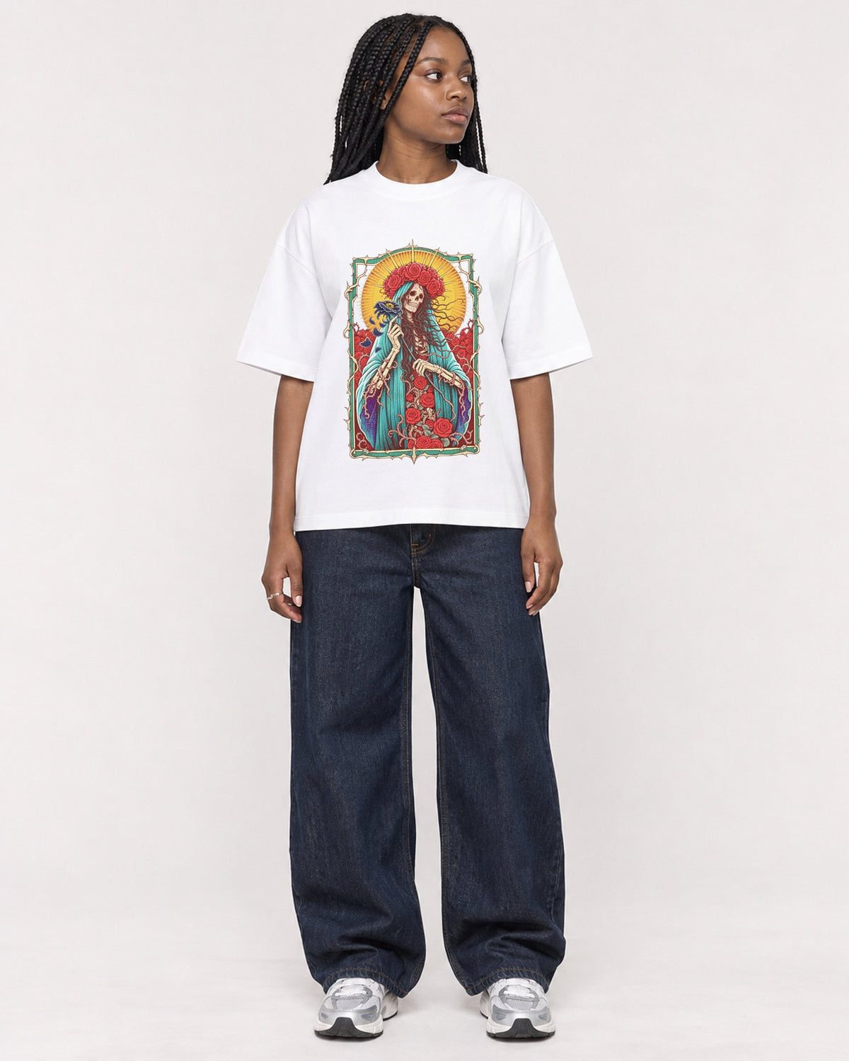 Mockup Boxy Heavyweight Tee White female full-body 04