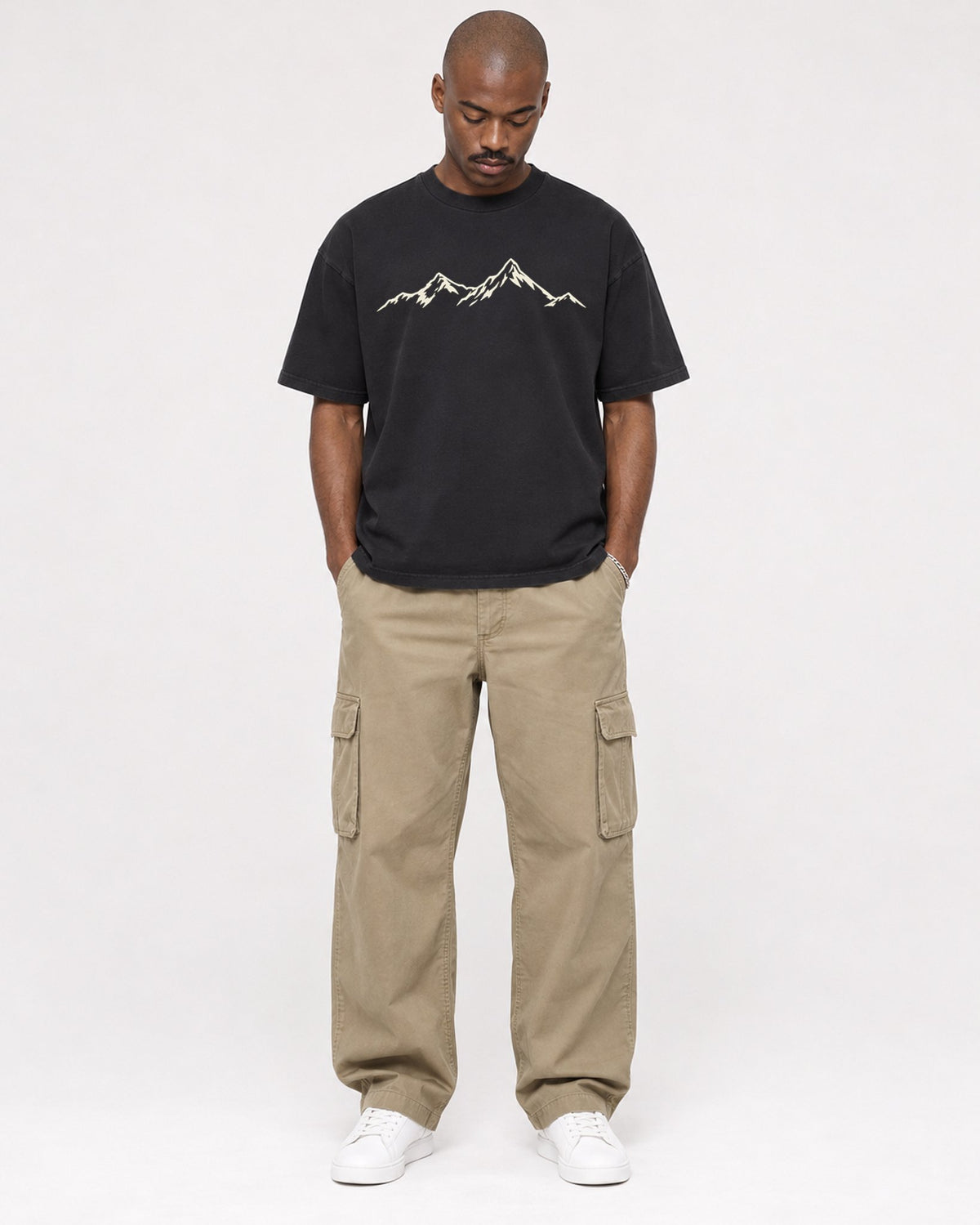 Mockup Boxy Heavyweight Tee Black male full-body 44