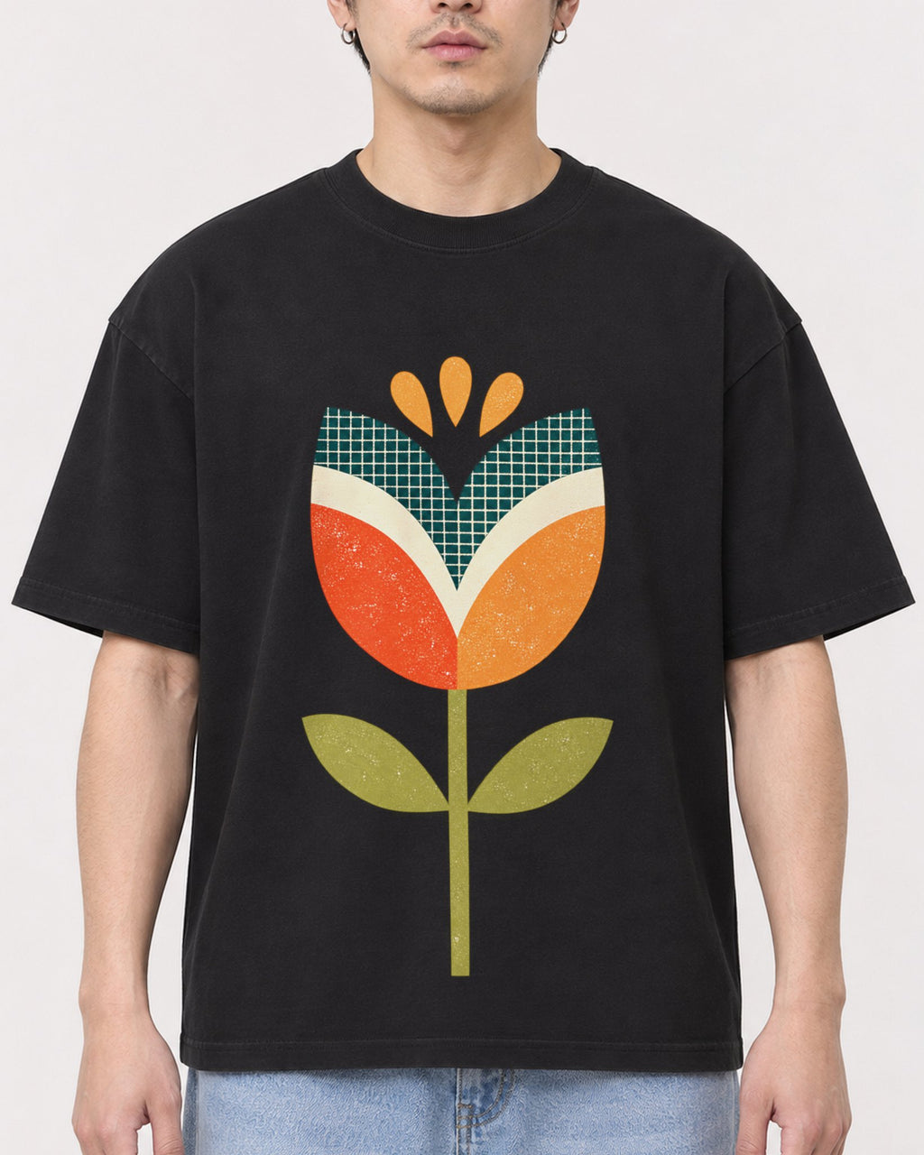 Mockup Boxy Heavyweight Tee Black male close-up 13
