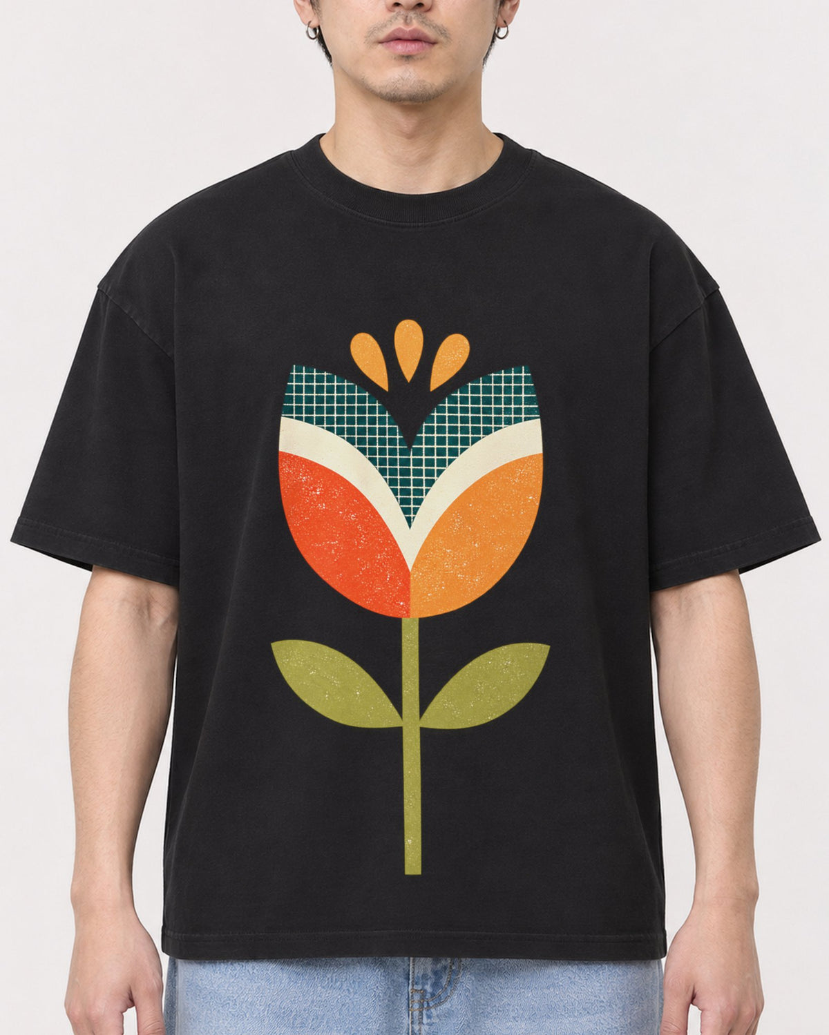 Mockup Boxy Heavyweight Tee Black male close-up 13