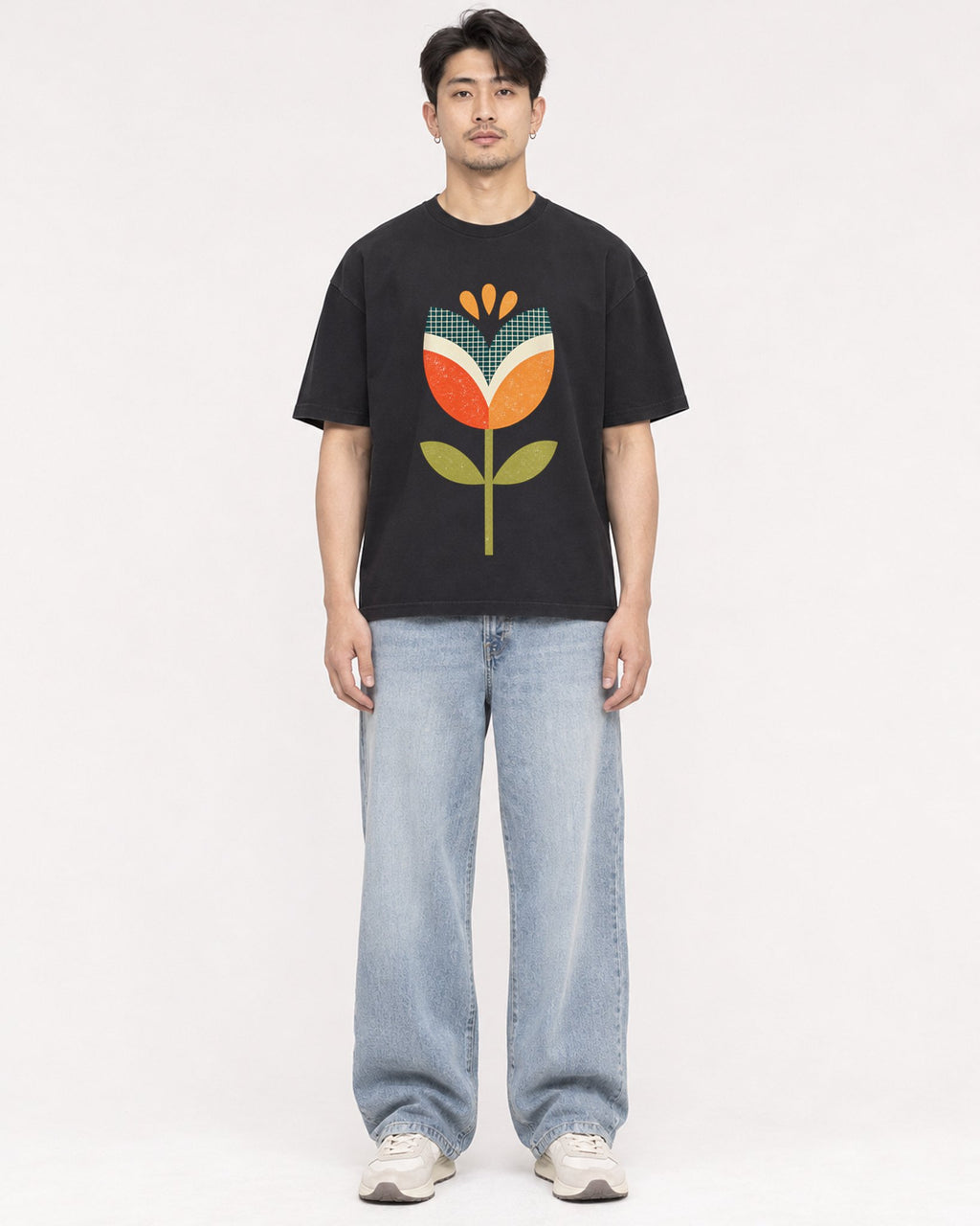 Mockup Boxy Heavyweight Tee Black male full-body 13