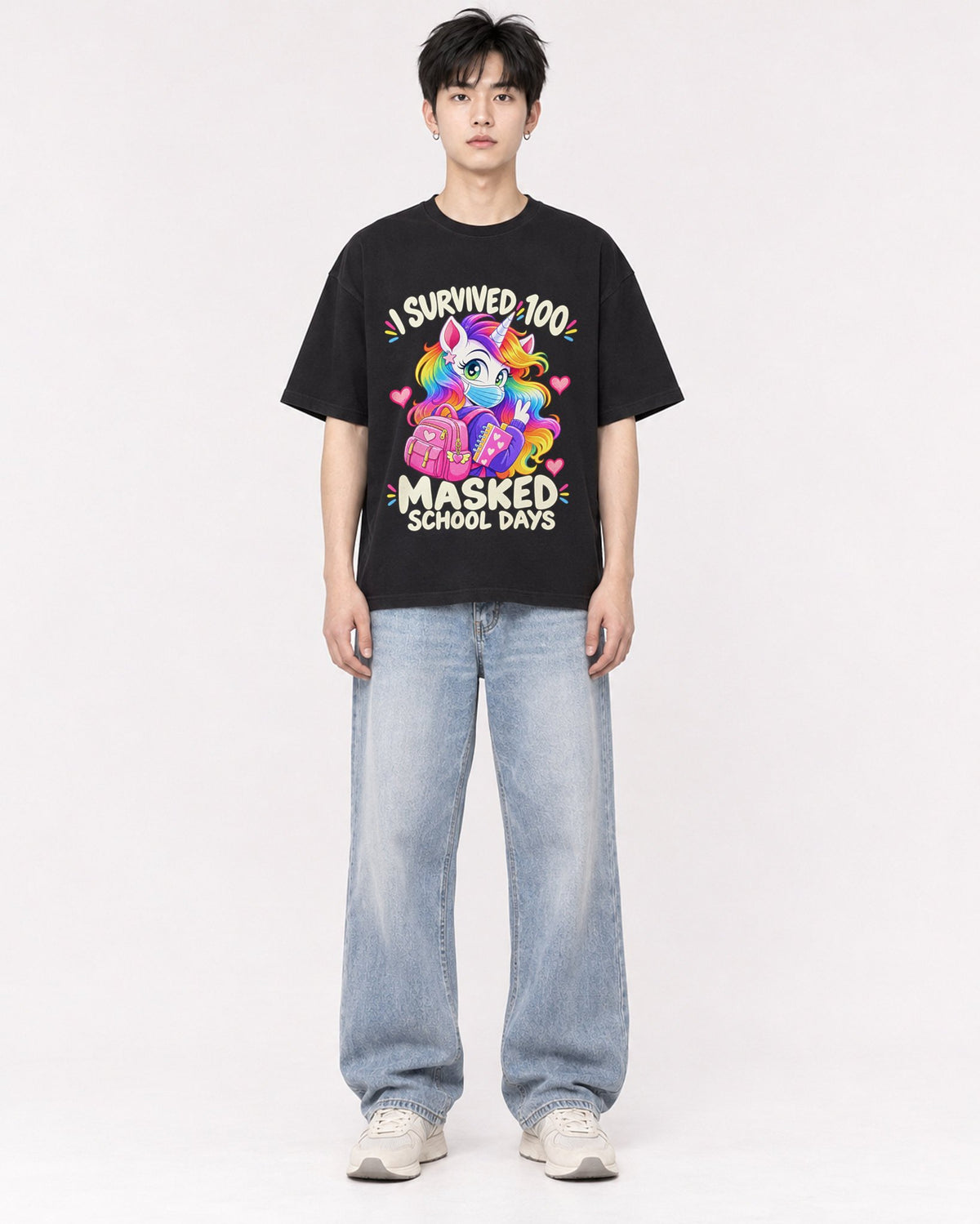 Mockup Boxy Heavyweight Tee Black male full-body 01
