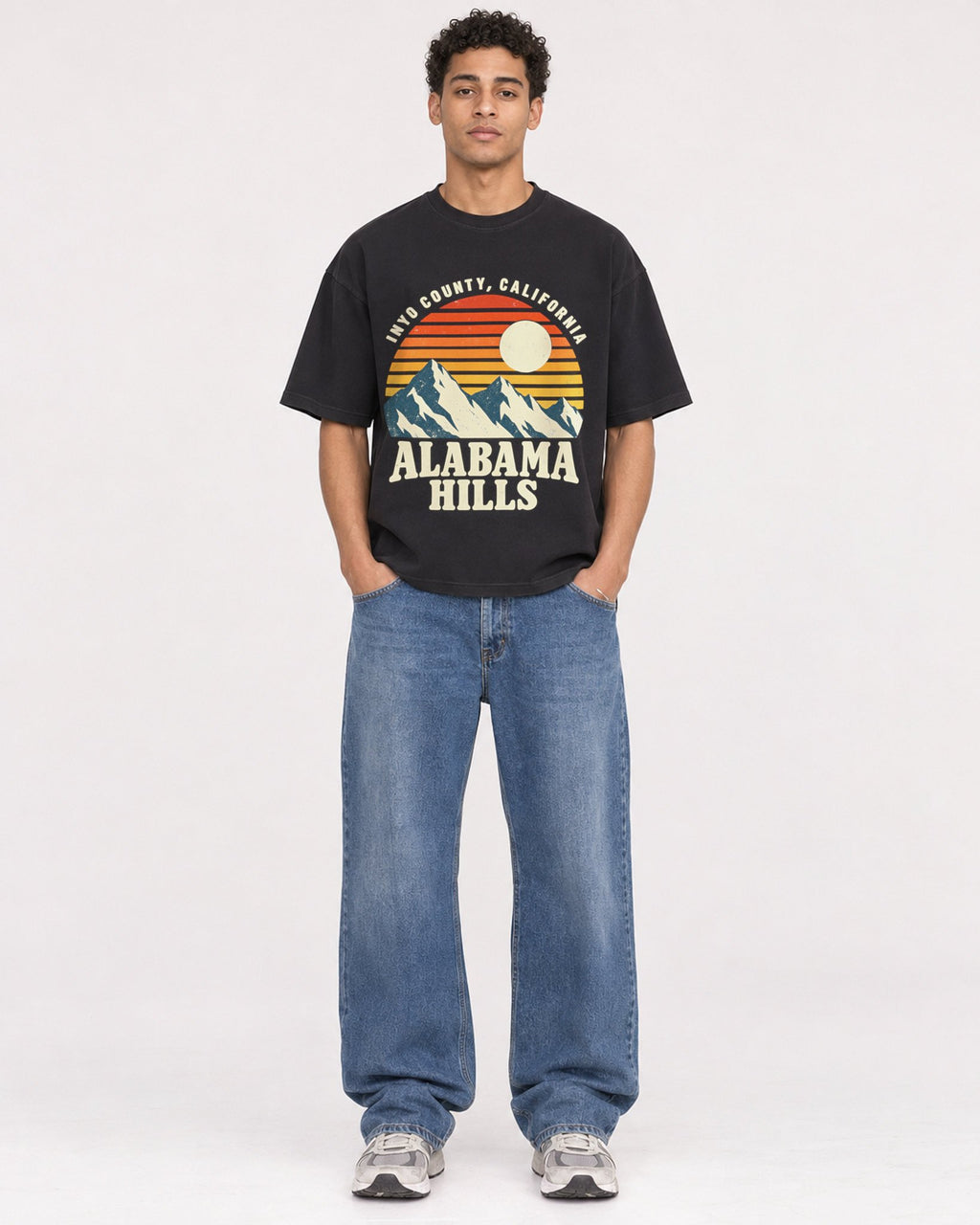 Mockup Boxy Heavyweight Tee Black male full-body 10