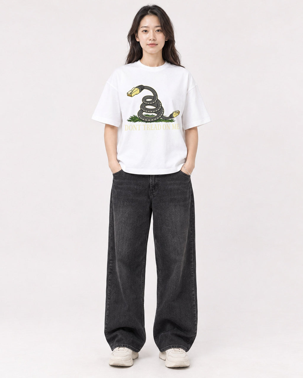 Mockup Boxy Heavyweight Tee White female full-body 03