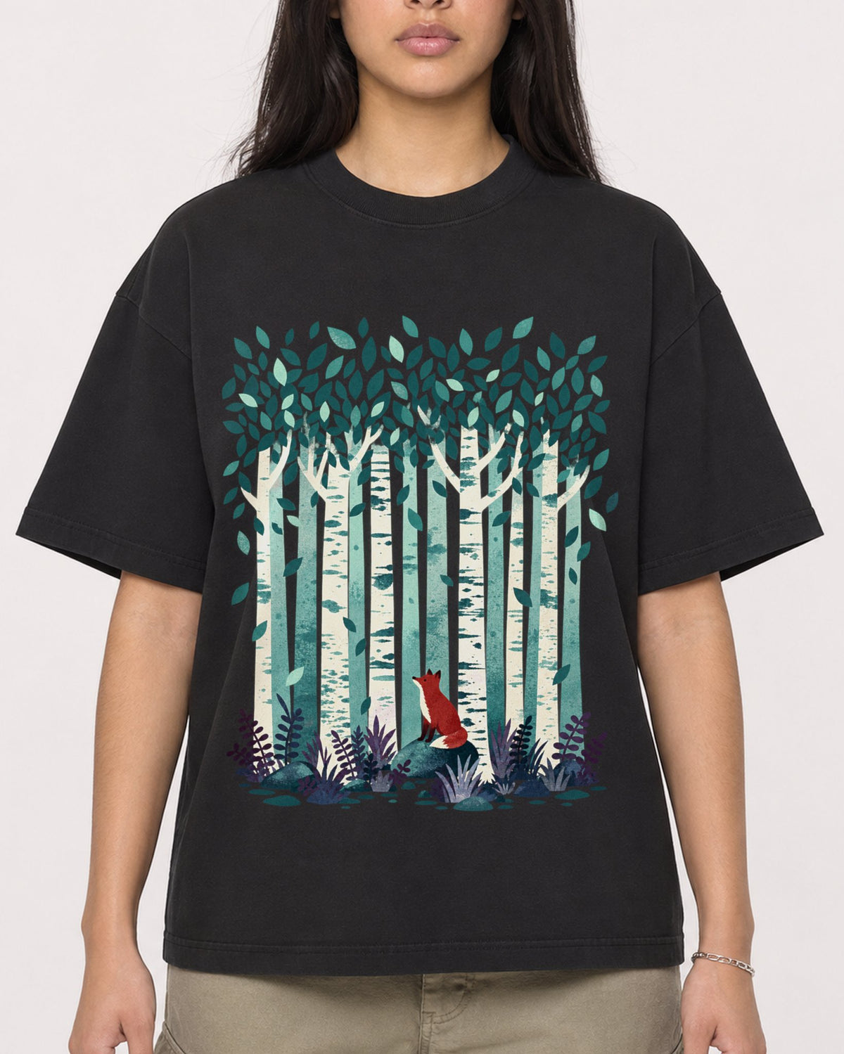Mockup Boxy Heavyweight Tee Black female close-up 46