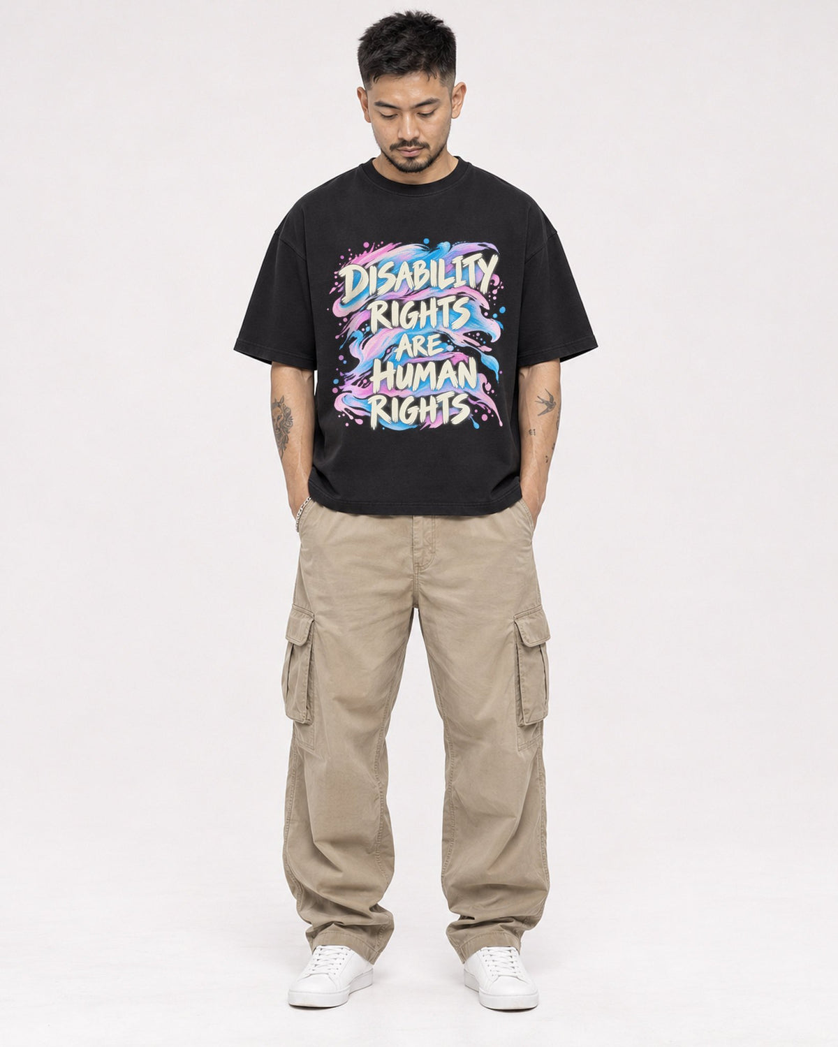 Mockup Boxy Heavyweight Tee Black male full-body 12