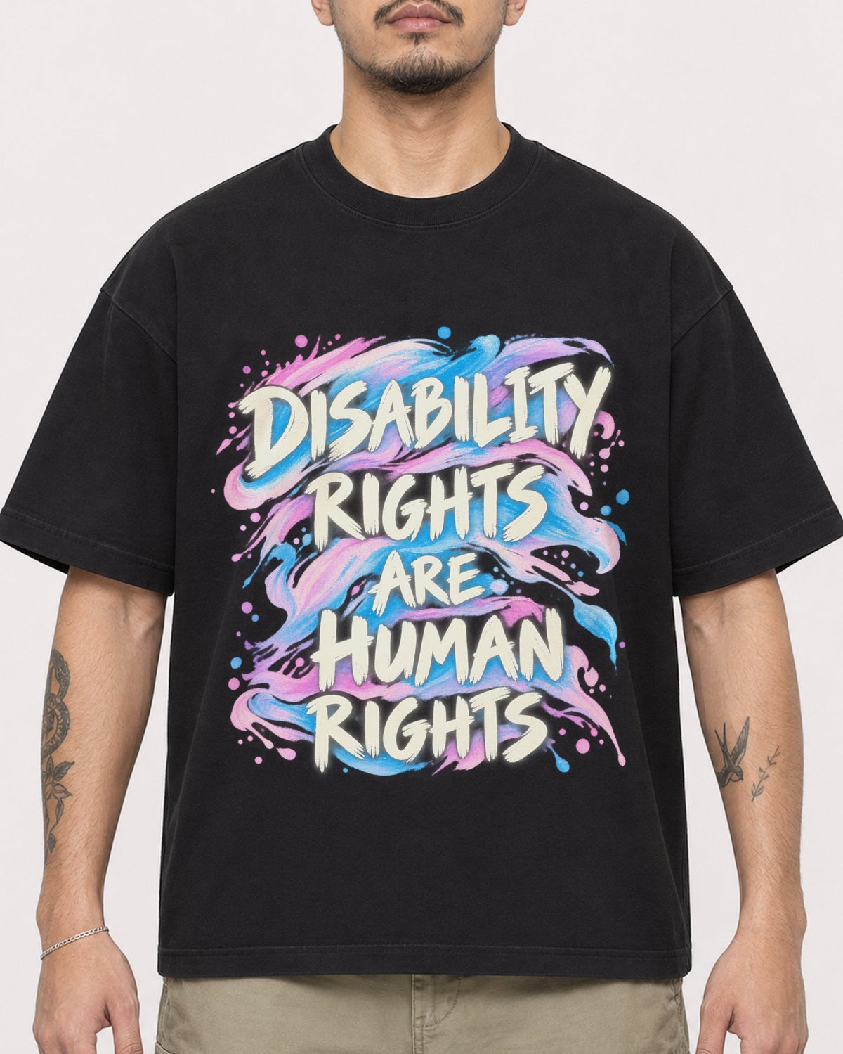Mockup Boxy Heavyweight Tee Black male close-up 12