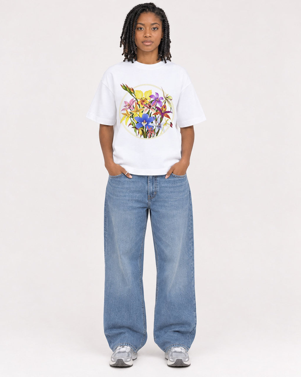 Mockup Boxy Heavyweight Tee White female full-body 15