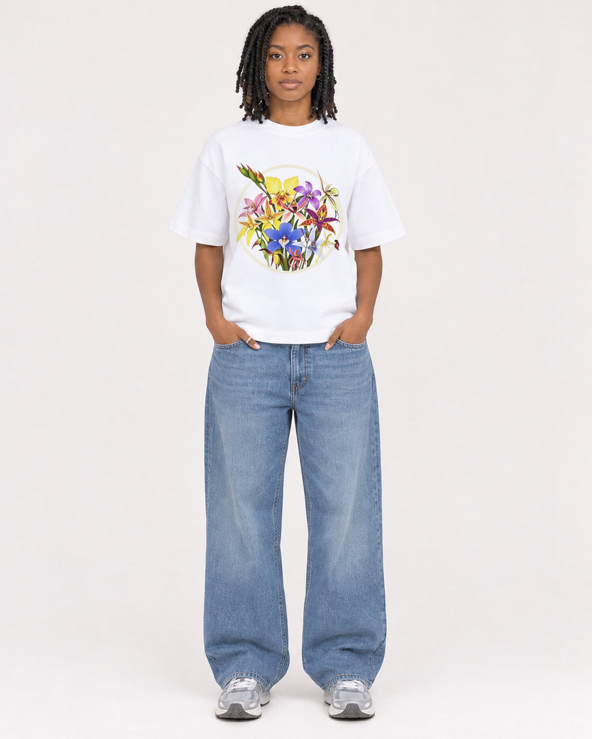 Mockup Boxy Heavyweight Tee White female full-body 15