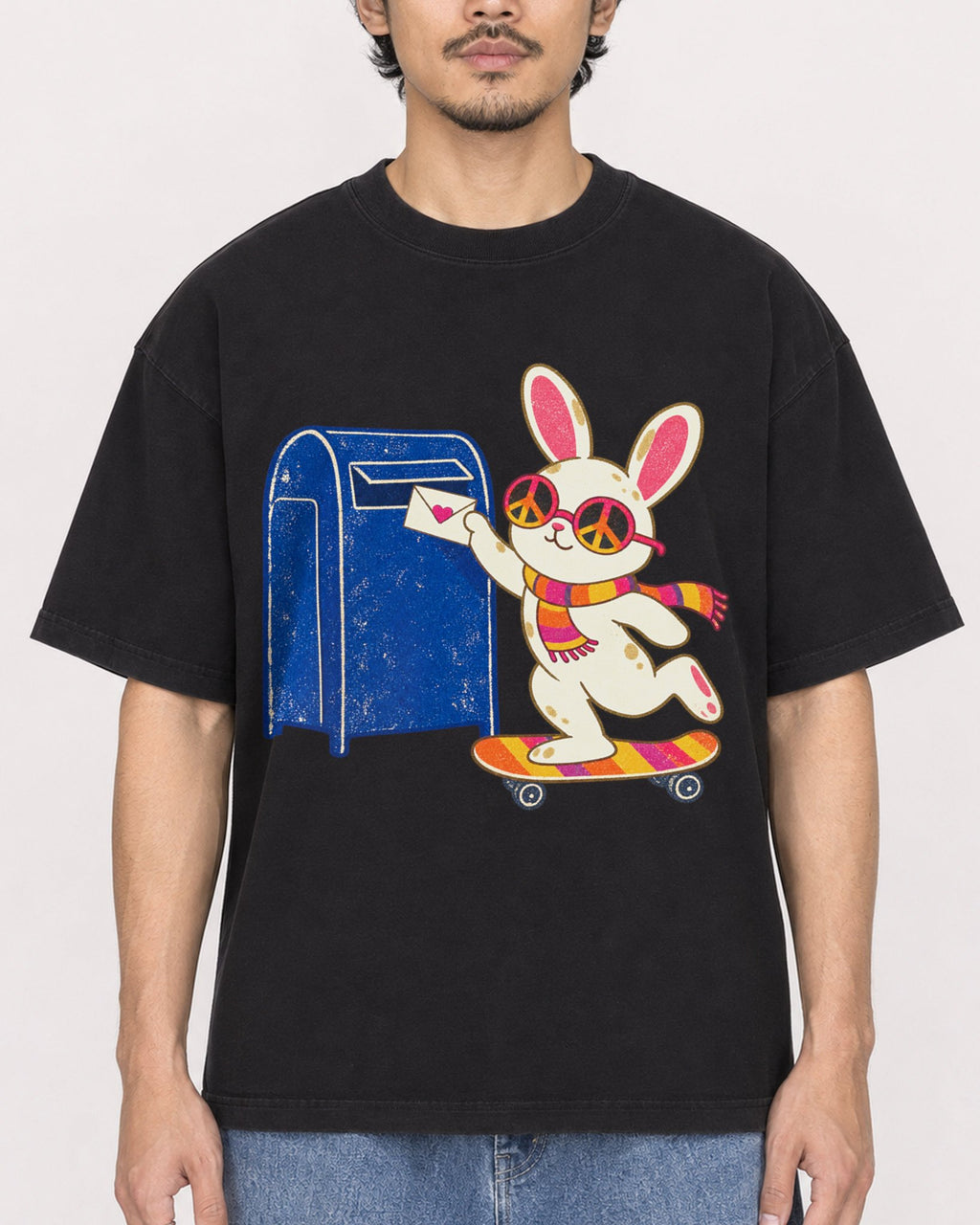 Mockup Boxy Heavyweight Tee Black male close-up 02