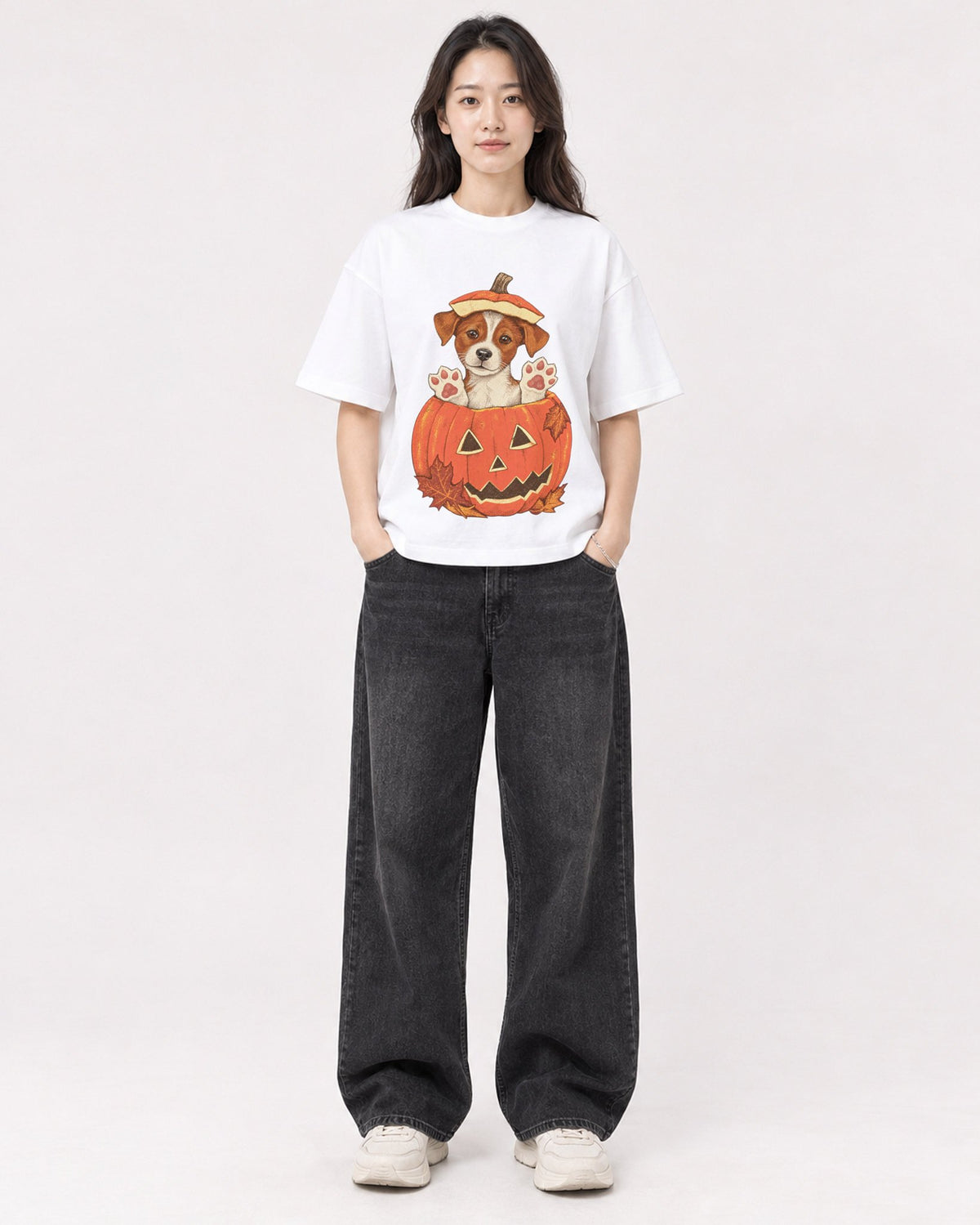 Mockup Boxy Heavyweight Tee White female full-body 03