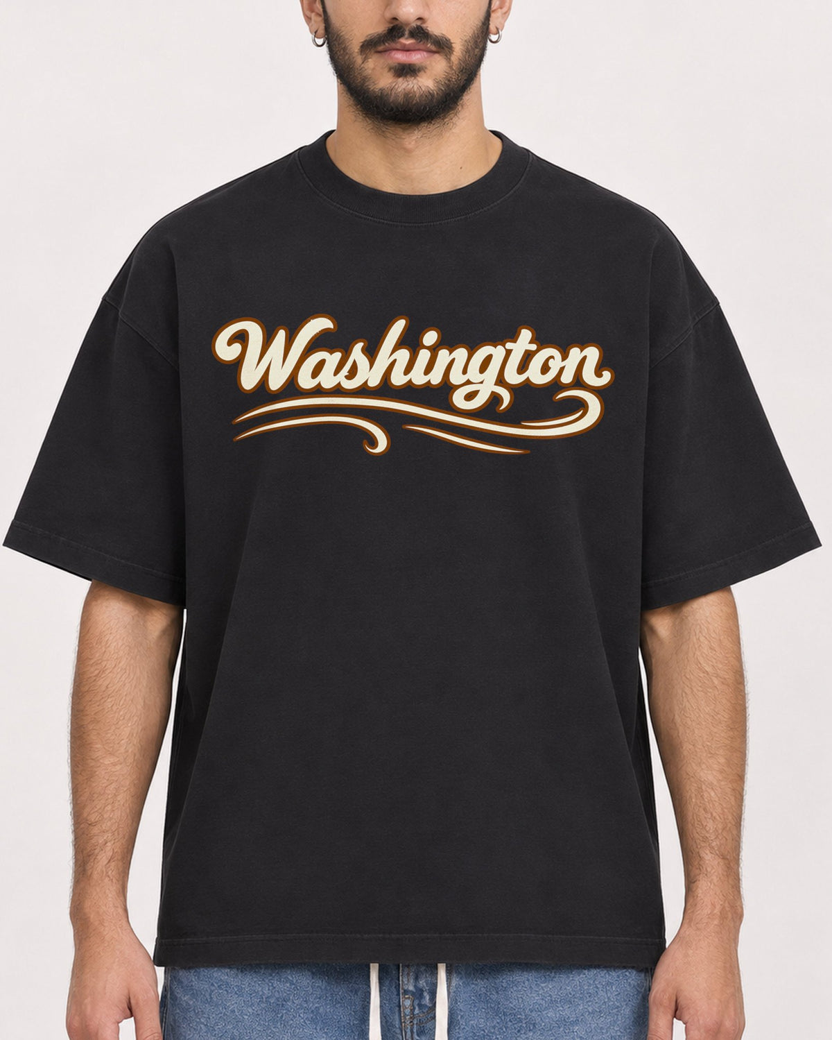 Mockup Boxy Heavyweight Tee Black male close-up 07