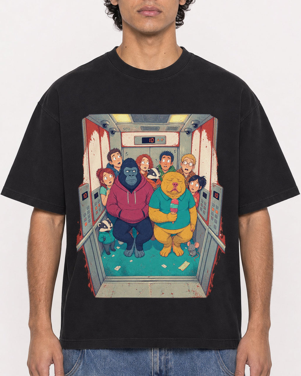 Mockup Boxy Heavyweight Tee Black male close-up 26