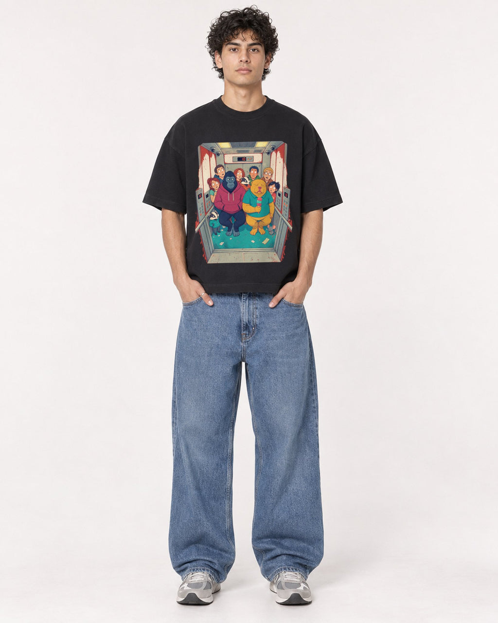 Mockup Boxy Heavyweight Tee Black male full-body 26