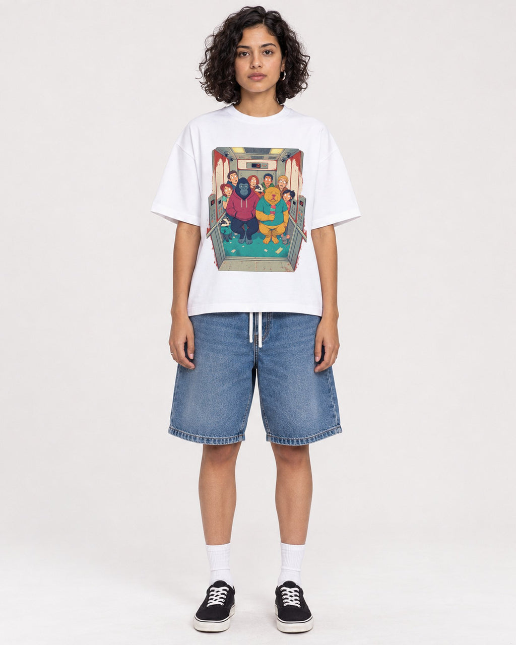 Mockup Boxy Heavyweight Tee White female full-body 26