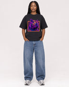 Mockup Boxy Heavyweight Tee Black female full-body 04