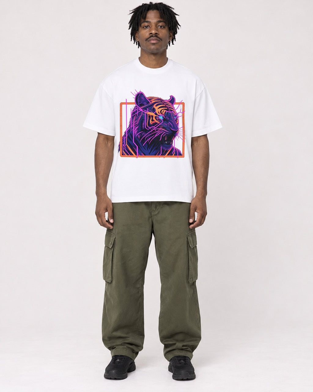 Mockup Boxy Heavyweight Tee White male full-body 04