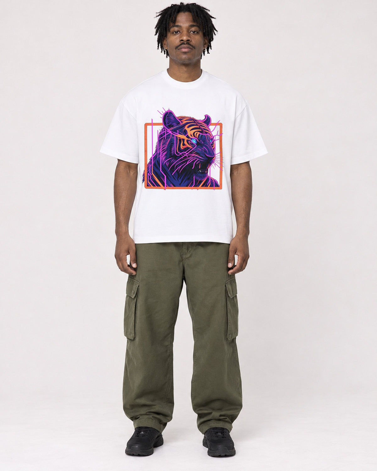 Mockup Boxy Heavyweight Tee White male full-body 04