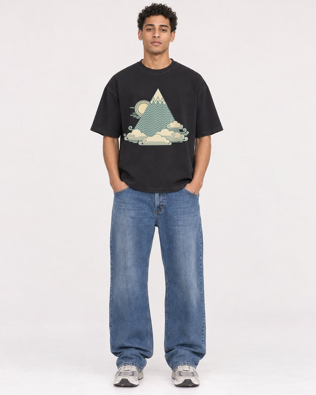 Mockup Boxy Heavyweight Tee Black male full-body 10