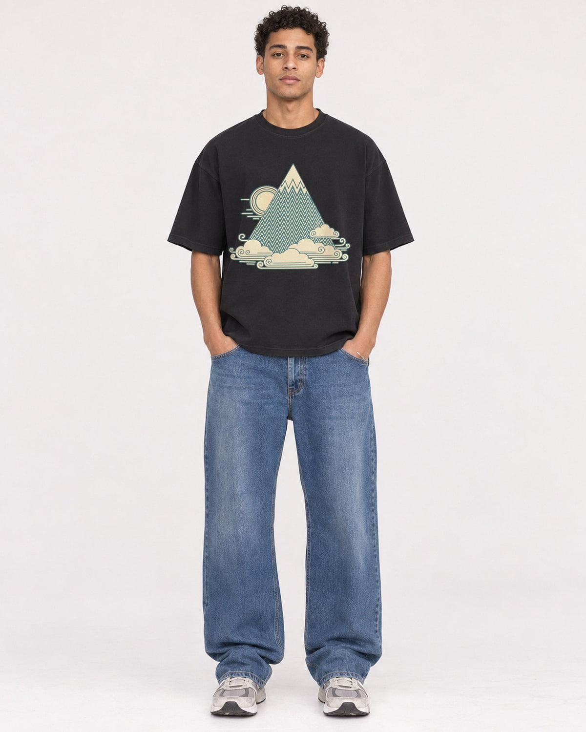 Mockup Boxy Heavyweight Tee Black male full-body 10