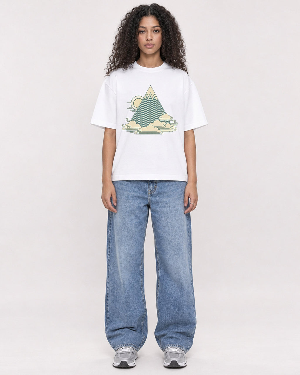 Mockup Boxy Heavyweight Tee White female full-body 10