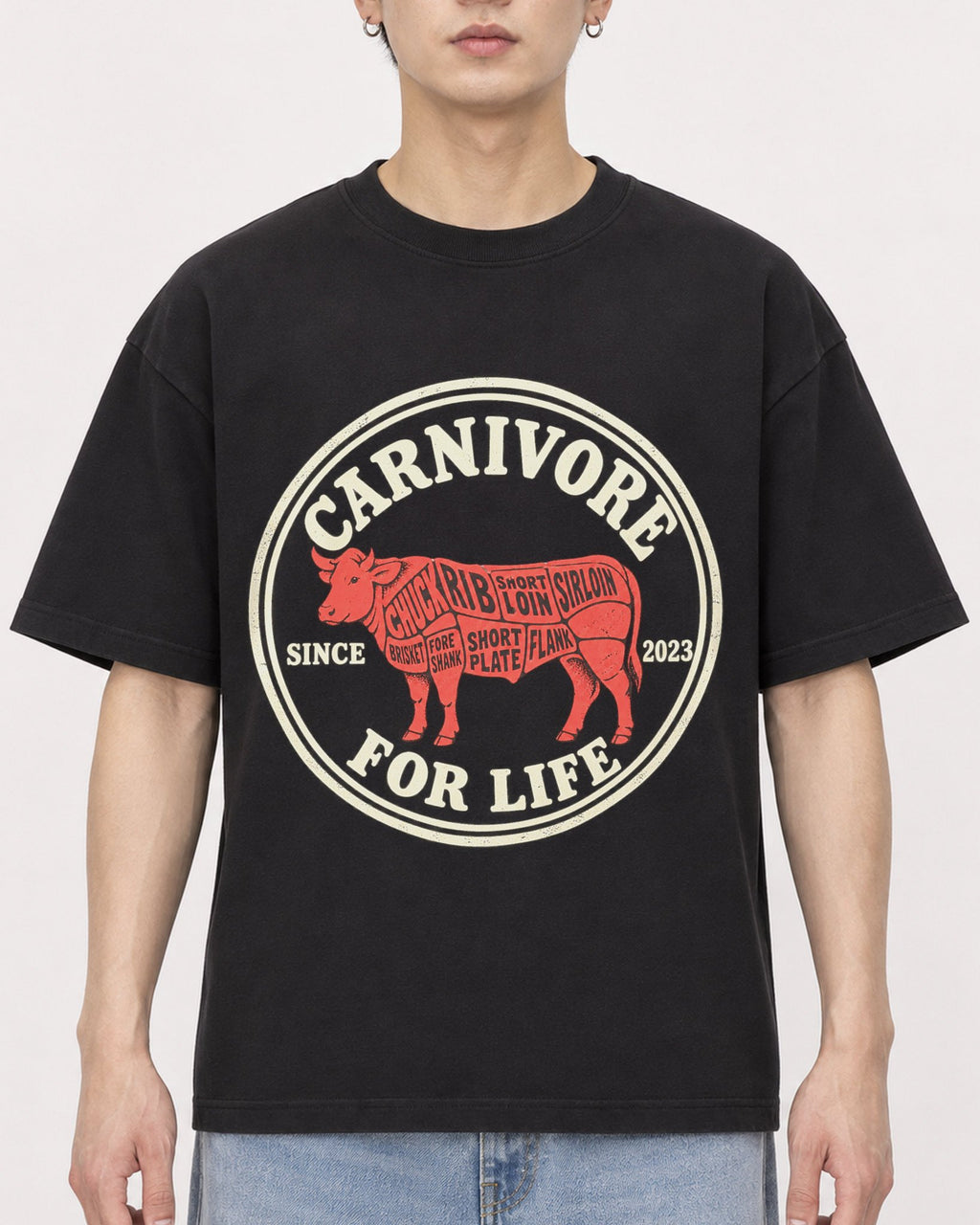 Mockup Boxy Heavyweight Tee Black male close-up 01