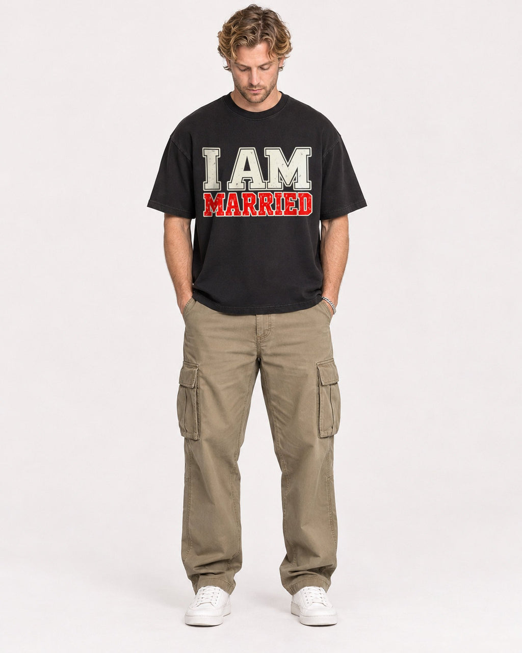 Mockup Boxy Heavyweight Tee Black male full-body 28
