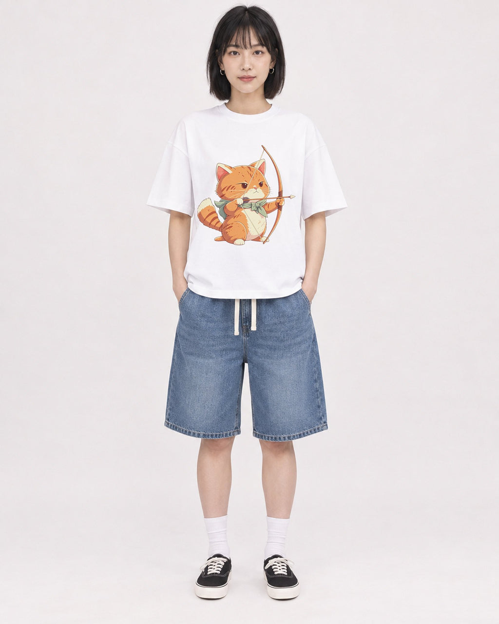 Mockup Boxy Heavyweight Tee White female full-body 11
