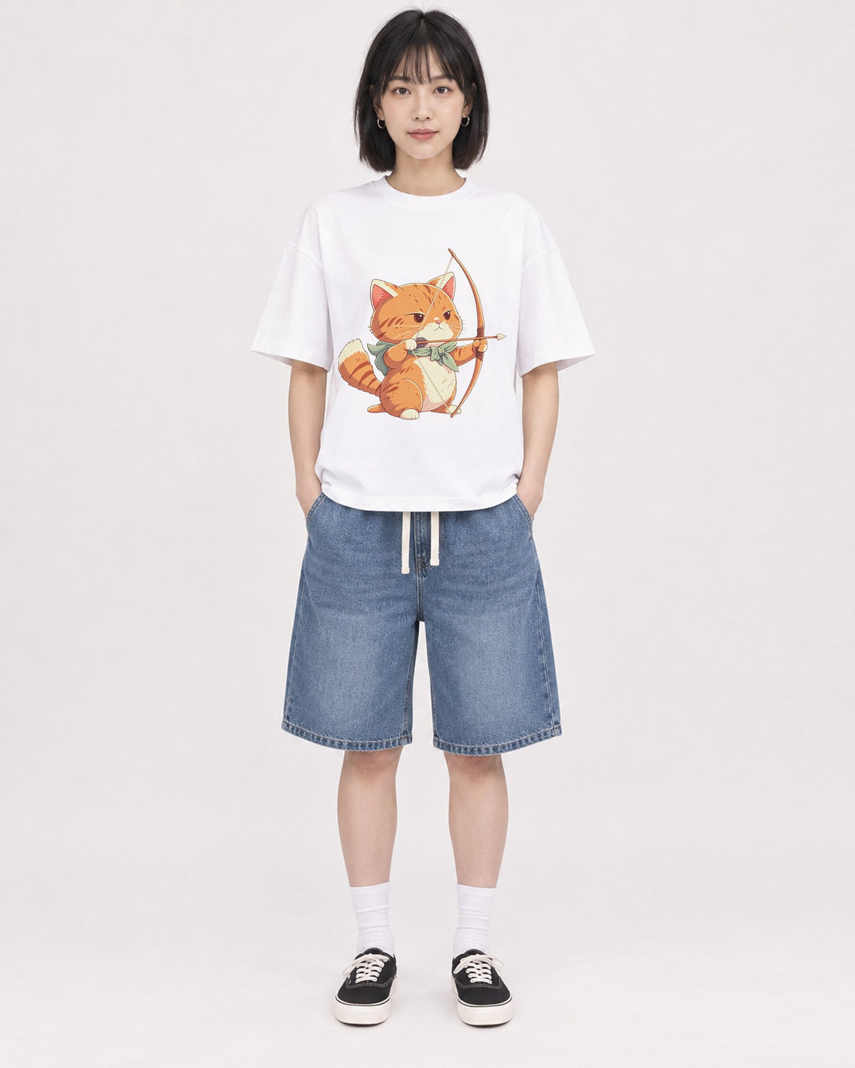 Mockup Boxy Heavyweight Tee White female full-body 11