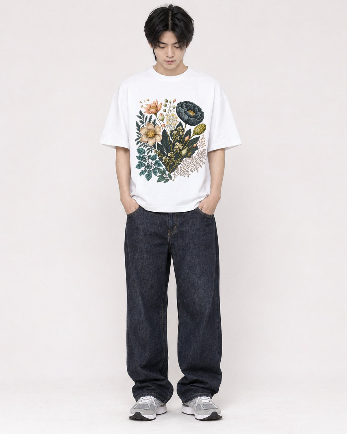 Mockup Boxy Heavyweight Tee White male full-body 11