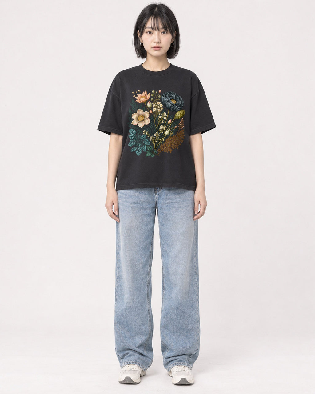 Mockup Boxy Heavyweight Tee Black female full-body 11