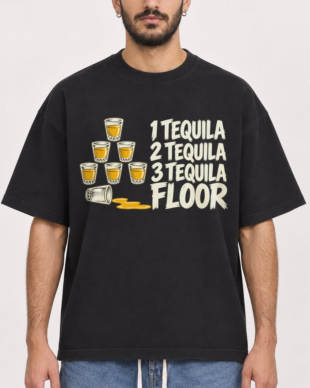 Mockup Boxy Heavyweight Tee Black male close-up 07