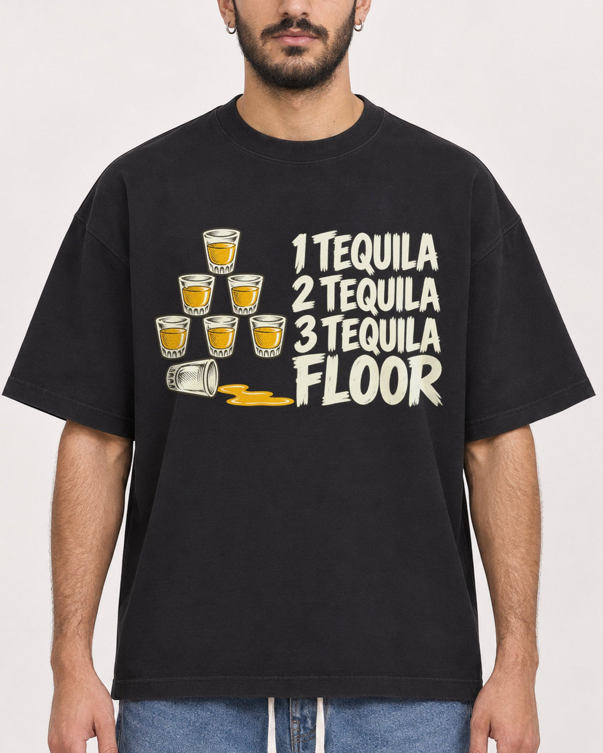 Mockup Boxy Heavyweight Tee Black male close-up 07