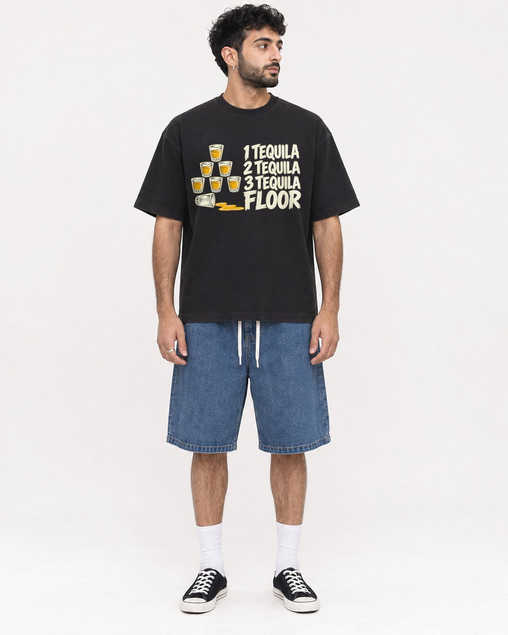 Mockup Boxy Heavyweight Tee Black male full-body 07