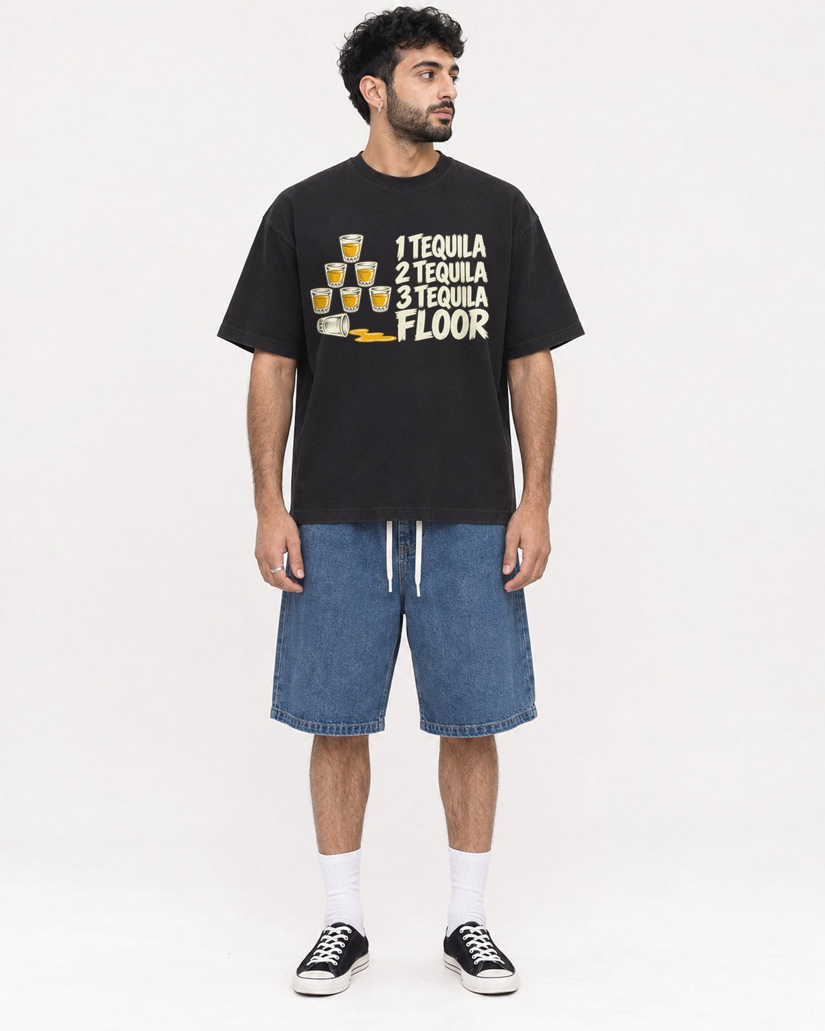 Mockup Boxy Heavyweight Tee Black male full-body 07